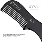 KYVU B24 black moustache comb teeth closeup, made from cellulose acetate sheets flexible strong material