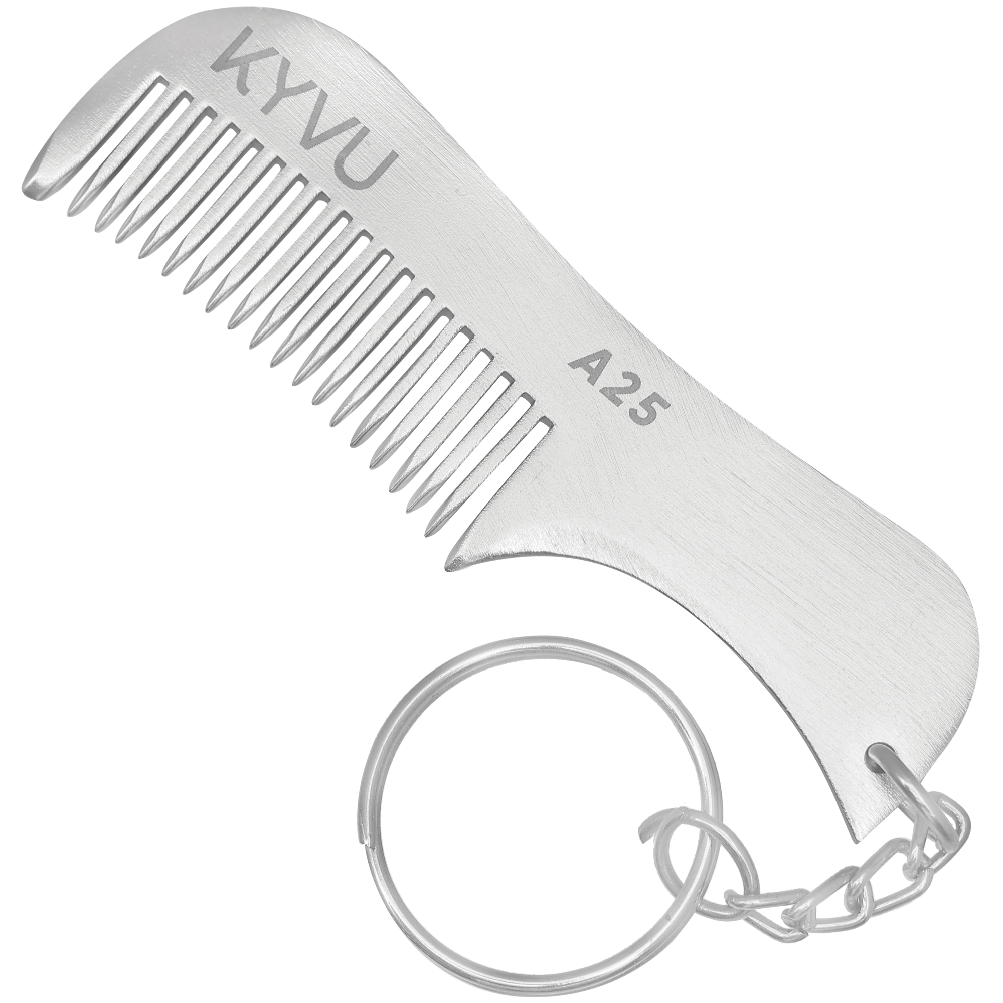 KYVU A25 handmade aluminium moustache comb with keyring 7.5cm fine teeth