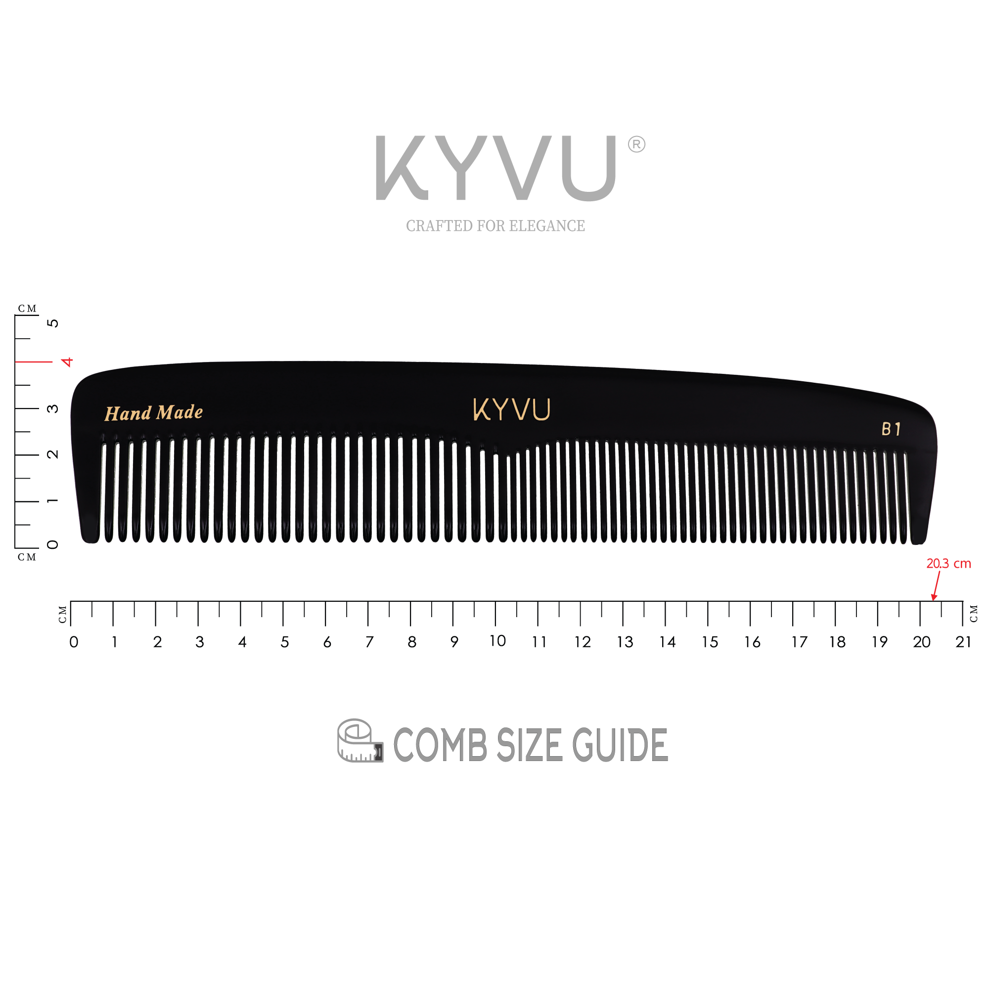 Handgefertigter 20,3 cm Styling- und Pflegekamm (T1)