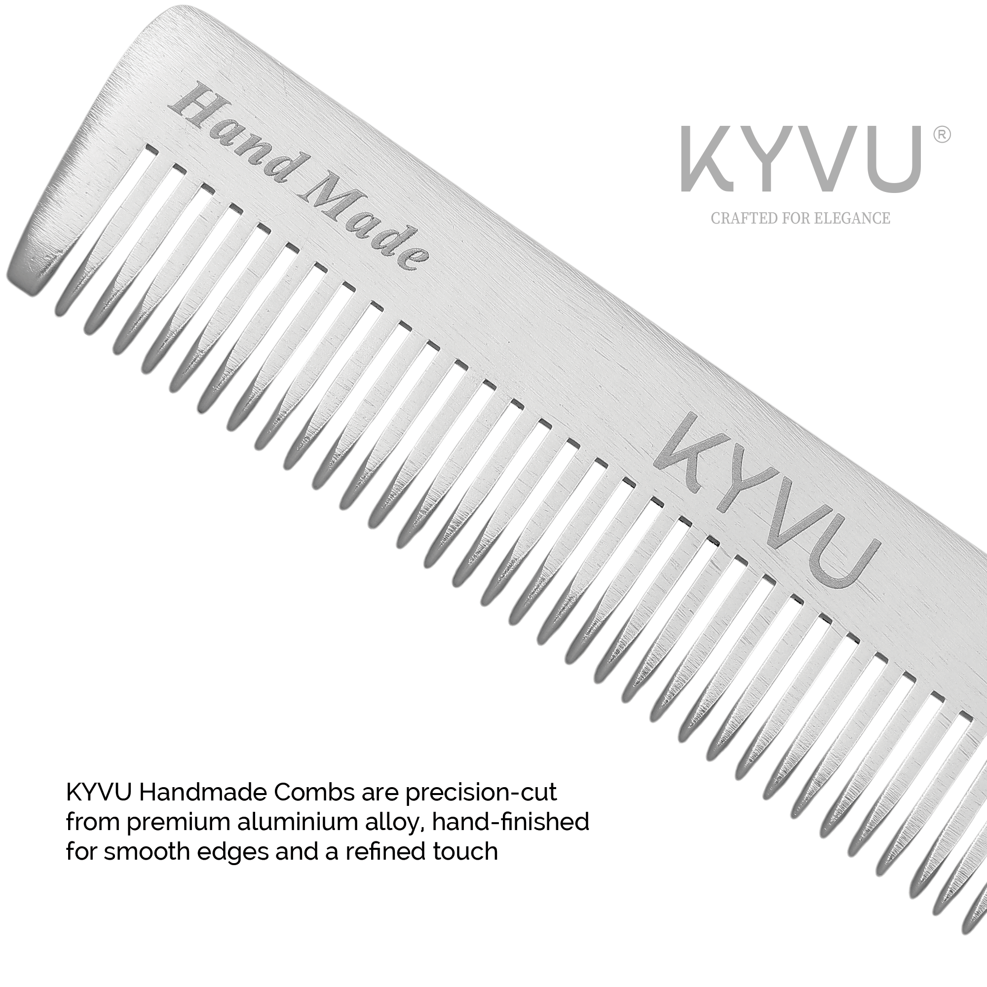 KYVU A2 aluminium comb precision-cut from premium aluminium alloy, hand-finished for smooth edges and refined touch