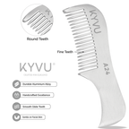 A24 aluminium beard comb showing closely-spaced fine teeth with hand-rounded tips