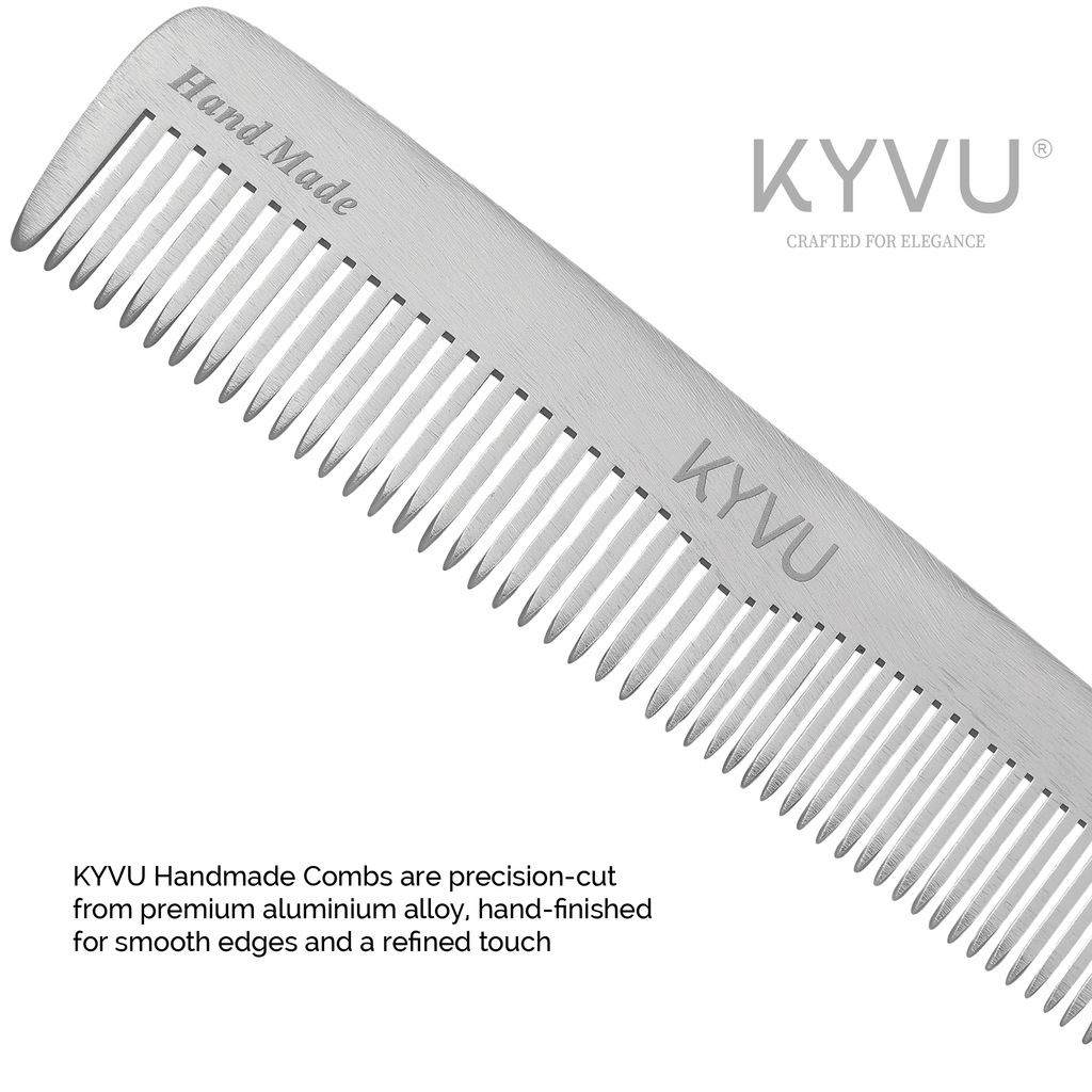 A5 anodized aluminium close-up showing brushed-silver finish and laser-engraved KYVU branding