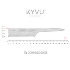 KYVU A6 metal rat-tail comb size guide — 20 cm length, 2.5 cm width, 0.3 cm thickness