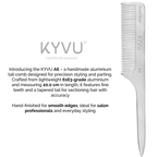 KYVU A6 metal rat-tail comb specifications — 20 cm, 20 g, anti-static aluminium, fine teeth, pointed tail