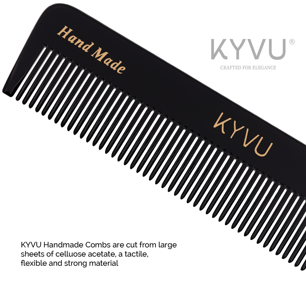 KYVU B10 cellulose acetate close-up showing smooth glossy black finish