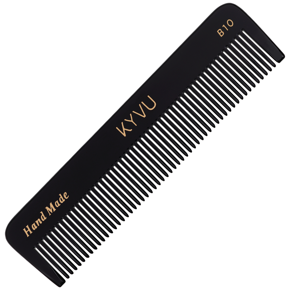 KYVU B10 handmade black pocket comb in cellulose acetate, coarse-tooth, for thick and curly hair