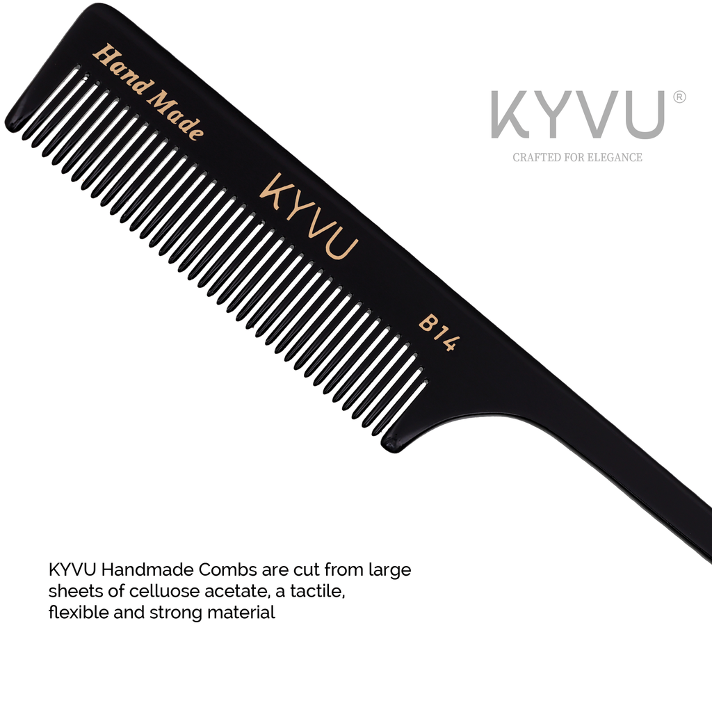KYVU B14 cellulose acetate close-up showing smooth glossy black finish