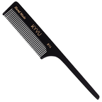 KYVU B14 handmade black rat-tail comb in cellulose acetate, fine-tooth pintail for sectioning