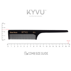  KYVU B14 black rat-tail comb specifications — 18.7 cm, 11 g, cellulose acetate, fine teeth