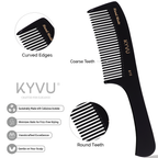 KYVU B15 handmade cellulose acetate handled comb showing curved edges, coarse teeth and round teeth detail