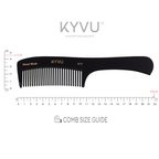 KYVU B15 handled detangling comb size guide showing 21.8 cm length and 4.5 cm width measurements