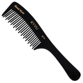 KYVU B16 handmade black detangling comb with handle in cellulose acetate, alternating teeth, for curly and tangled hair
