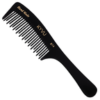 KYVU B16 handmade black detangling comb with handle in cellulose acetate, alternating teeth, for curly and tangled hair