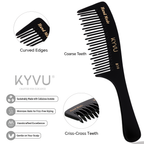  KYVU B16 black detangling comb with handle specifications — 19 cm, 19 g, cellulose acetate, alternating teeth