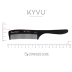 KYVU B19 black rake comb with handle specifications — 17.4 cm, 12 g, cellulose acetate, 29 teeth