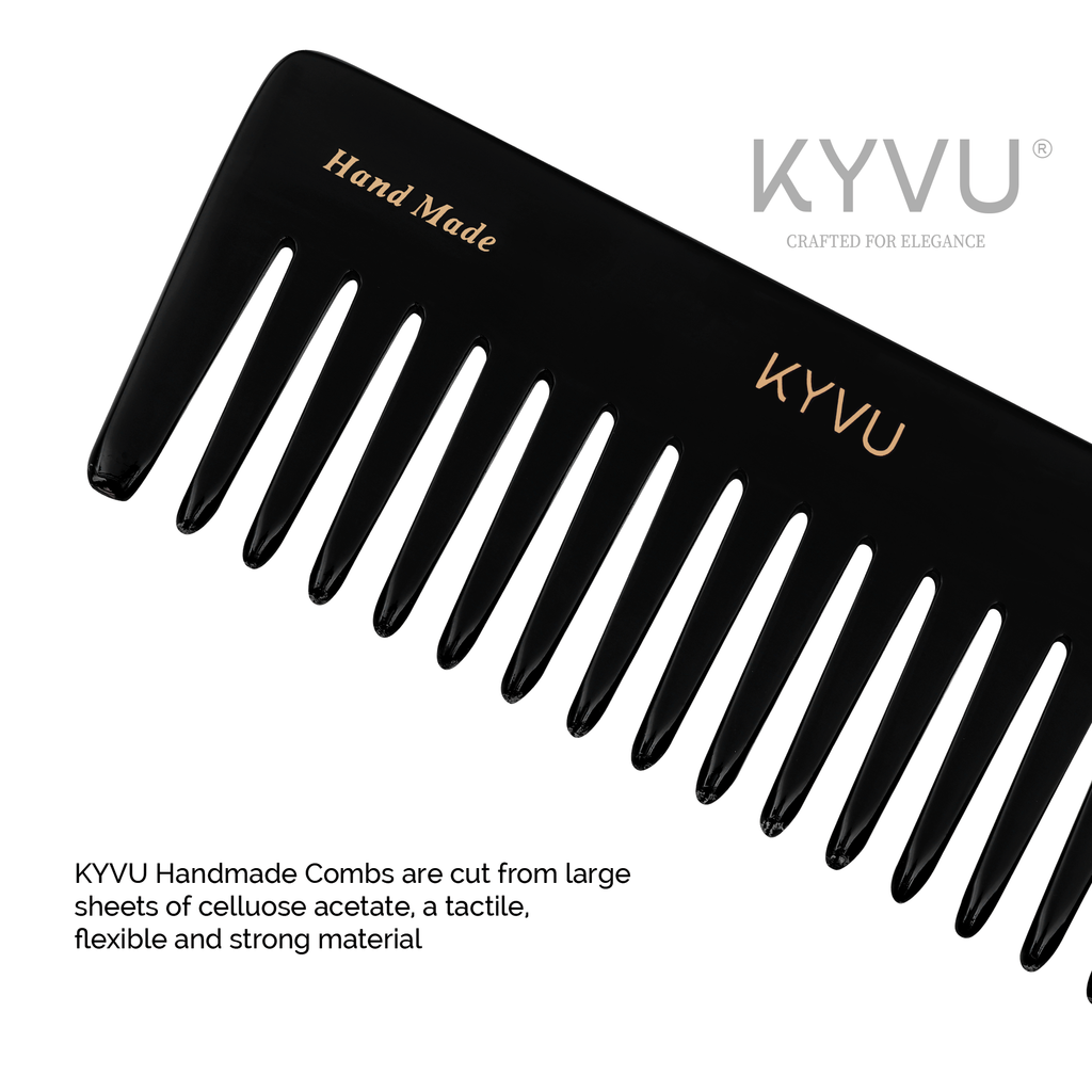KYVU B22 cellulose acetate close-up showing smooth glossy black finish