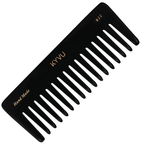 KYVU B22 handmade black wide-tooth detangling comb in cellulose acetate, broad body, for curly and thick hair