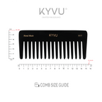 KYVU B22 black wide-tooth detangling comb specifications — 15.6 cm, 38 g, cellulose acetate, wide teeth