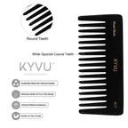 B22 black acetate comb showing wide-spaced teeth with hand-rounded tips