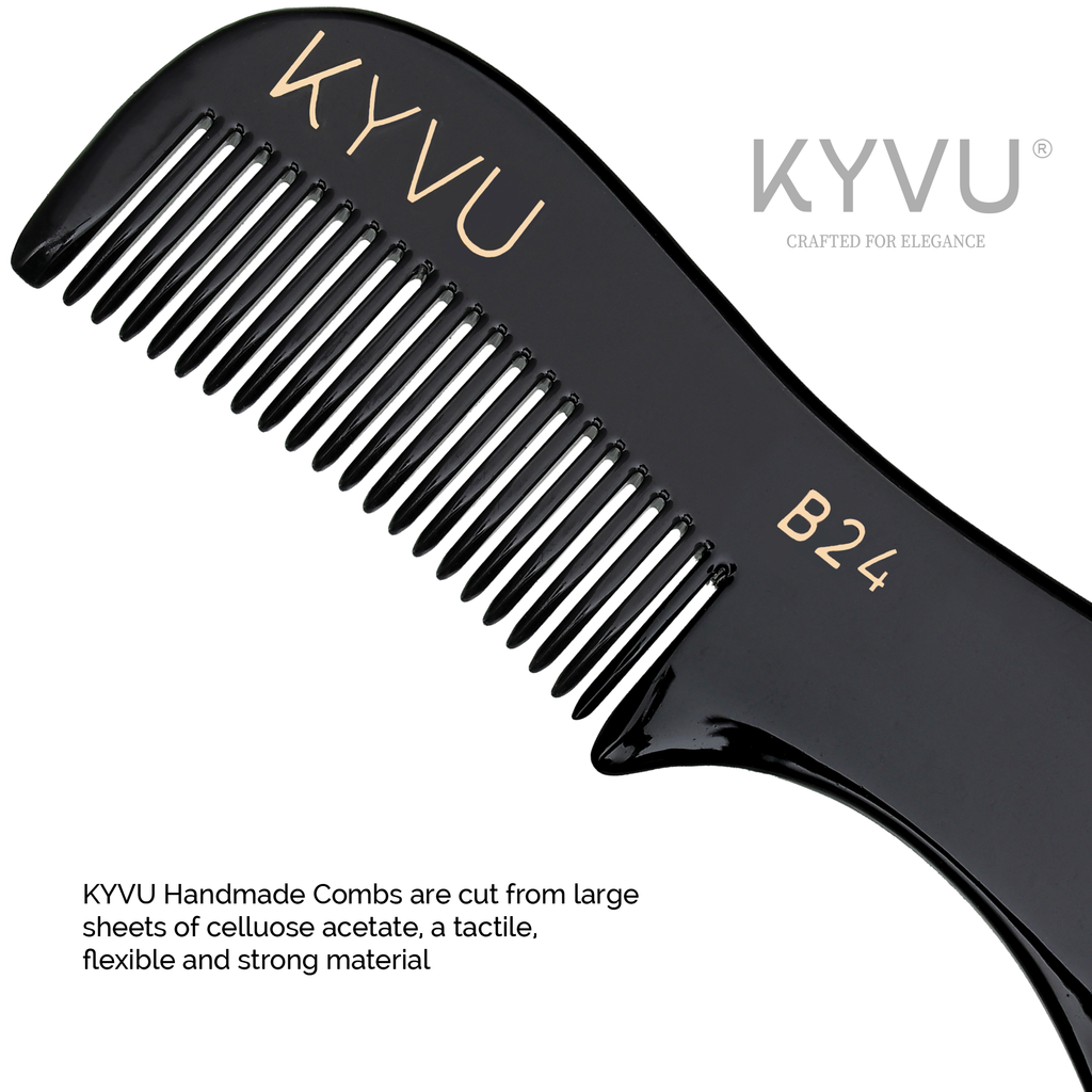 KYVU B24 cellulose acetate close-up showing smooth glossy black finish