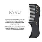 KYVU B24 black beard comb size guide — 7.5 cm length, 2.3 cm width, 0.325 cm thickness