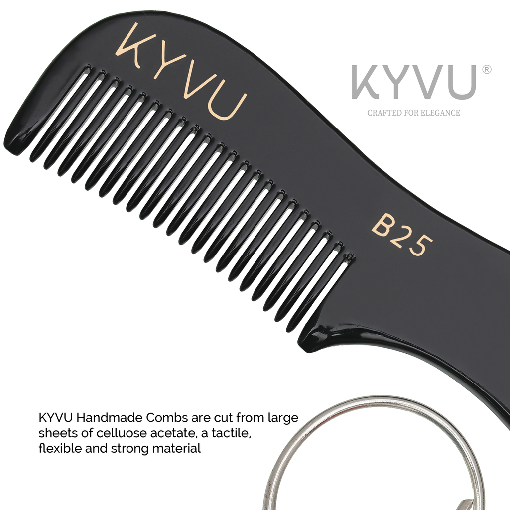 KYVU B25 cellulose acetate close-up showing smooth glossy black finish