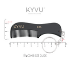 KYVU B25 black beard comb with keyring specifications — 7.5 cm, 7 g, cellulose acetate, fine teeth