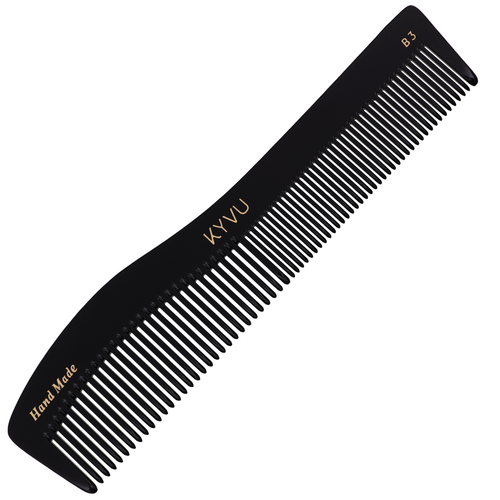 KYVU B3 handmade black dual-tooth detangling comb in cellulose acetate, fine and coarse, for thick and textured hair