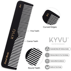 B4 black acetate comb teeth detail — coarse wider-spaced teeth on one half, fine closely-spaced teeth on the other