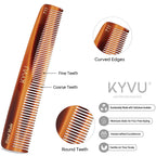 T11 tortoiseshell acetate comb showing fine teeth on one side and coarse teeth on the other, with rounded tips