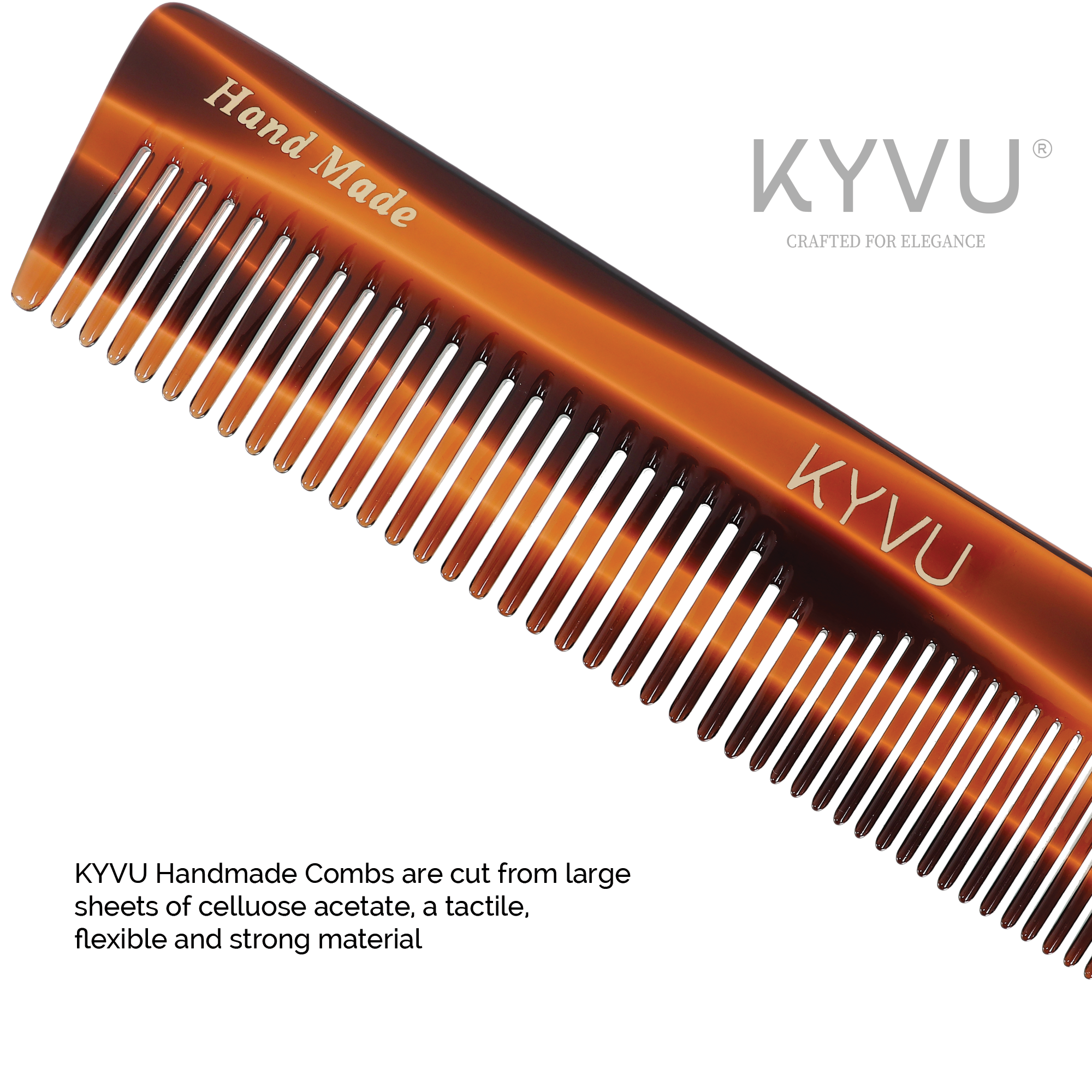 KYVU T12 cellulose acetate close-up showing warm mottled tortoiseshell pattern