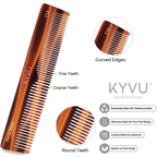 T12 tortoiseshell acetate comb showing fine teeth on one side and coarse teeth on the other, with rounded tips