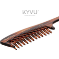KYVU T16 alternating criss-cross teeth closeup — each tooth angled in opposite direction for gradual gentle detangling without pulling or breakage