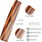 T2 tortoiseshell acetate comb showing fine teeth on one side and coarse teeth on the other, with rounded tips