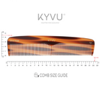KYVU T2 large tortoiseshell dual-tooth comb specifications — 22.3 cm, 38 g, cellulose acetate, fine and coarse teeth