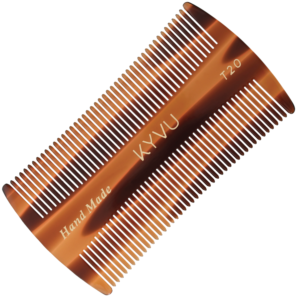 KYVU T20 handmade tortoiseshell micro-tooth comb in cellulose acetate, ultra-compact, for scalp, hair and beard