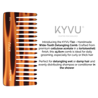 KYVU T22 wide-tooth comb size guide — 15.6 cm length, 6 cm width, 0.45 cm thickness