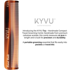 KYVU T23 tortoiseshell pocket comb size guide — 12.3 cm length, 2.1 cm width, 0.375 cm thickness