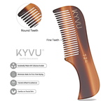 T24 tortoiseshell acetate beard comb showing closely-spaced fine teeth with hand-rounded tips