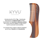 KYVU T24 tortoiseshell beard comb size guide — 7.5 cm length, 2.1 cm width, 0.325 cm thickness
