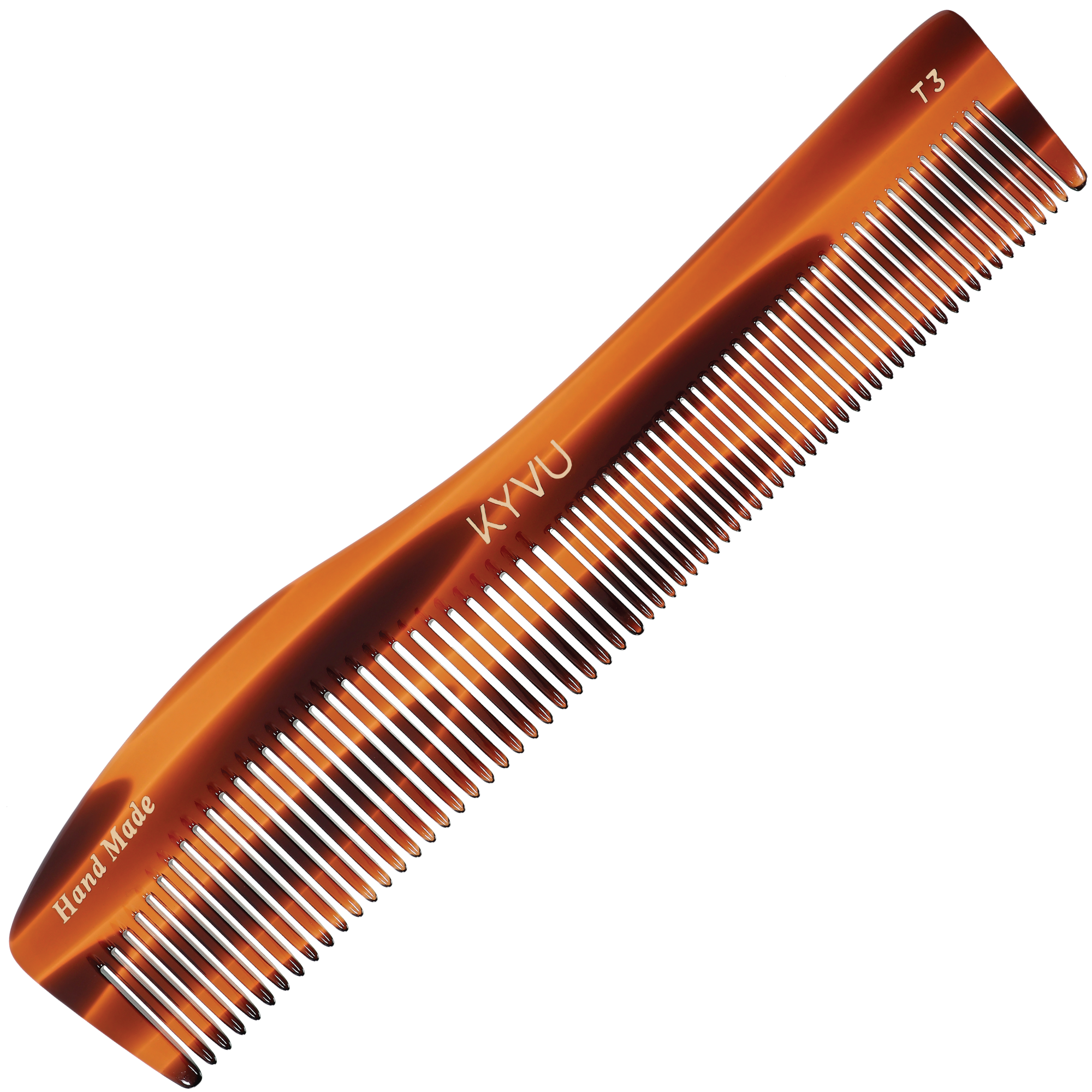 KYVU T3 handmade tortoiseshell dual-tooth detangling comb in cellulose acetate, fine and coarse, for thick and textured hair