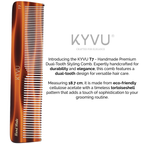 KYVU T7 dual-tooth comb size guide — 18.7 cm length, 3.8 cm width, 0.375 cm thickness