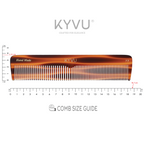 KYVU T7 tortoiseshell mid-size dual-tooth comb specifications — 18.7 cm, 24 g, cellulose acetate, fine and coarse teeth