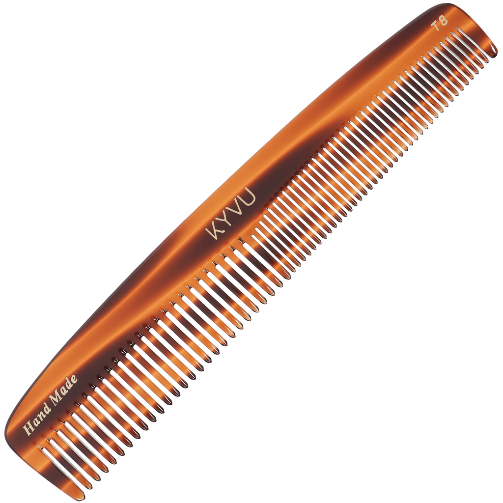 KYVU T8 handmade slim tortoiseshell dual-tooth comb in cellulose acetate, fine and coarse, for men and women