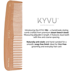 W2 steam beech dual-tooth comb specifications — 17.5 cm, 19 g, fine and coarse teeth, all hair types