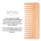KYVU W22 wooden wide-tooth detangling comb specifications — 15.7 cm, 28 g, steam beech, wide teeth