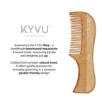KYVU W24 wooden beard comb size guide — 7.5 cm length, 2.4 cm width, 0.5 cm thickness