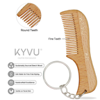 W25 beechwood beard comb showing integrated keyring and fine hand-rounded teeth