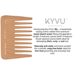 W5 wooden wide-tooth comb size guide — 9 cm length, 6.5 cm width, 0.55 cm thickness