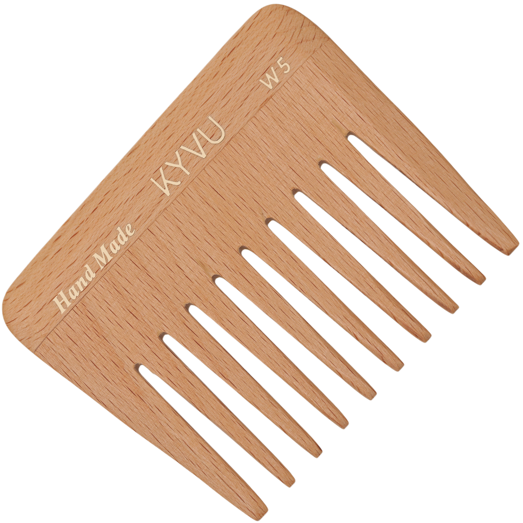 KYVU W5 handmade compact wide-tooth wooden comb in steam beech, for curly, coily and afro hair